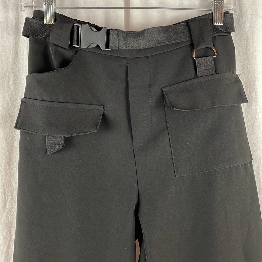 Nasty Gal Black Cargo Pants Joggers w/ Buckle